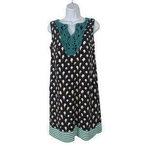 Nicole Miller Black White Sleeveless Dress With Turquoise Crochet Detail Size 6
